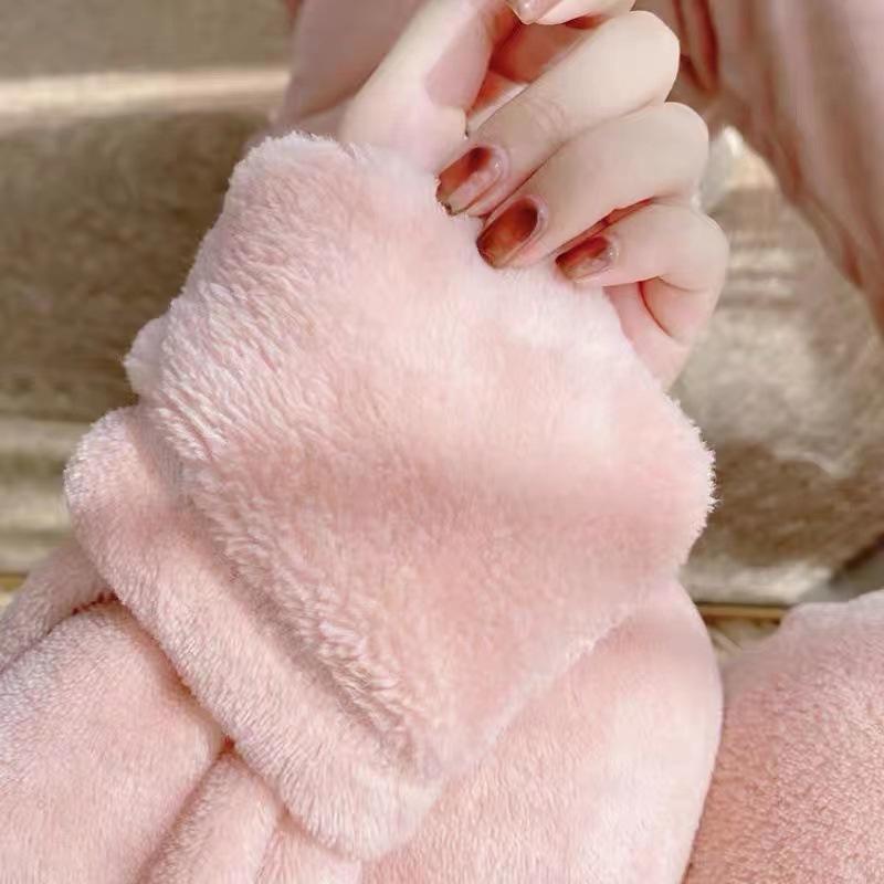 Women Velvet Pajama Set Loose Top and Elastic Waist Pants Home Casual Warm Woolen Suit Women Autumn