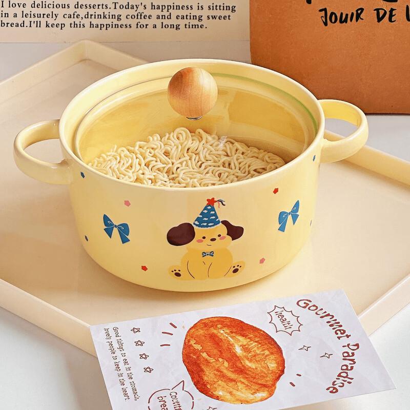 ZISIZ Ceramic Instant Noodle Bowl with Lid