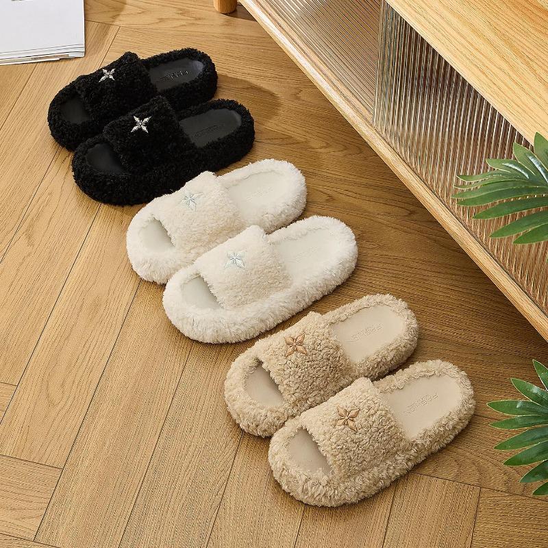 Thick-soled cotton slippers women's autumn and winter new indoor non-slip warm outer wear heightening fashion plush slippers
