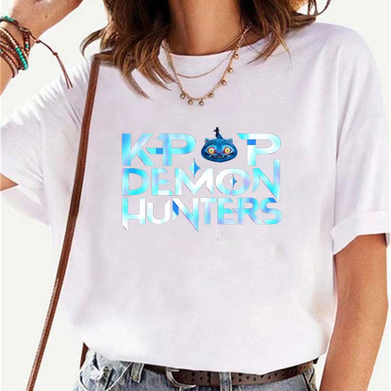 Kpop Demon Hunters Women T-shirt Korean Funny Graphic Y2k Tops Short Sleeve Tees Streetwear Female Harajuku Aesthetic Clothing
