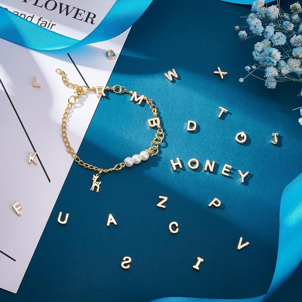 PH PandaHall 14K Gold Alphabet Letter Beads 26 A-Z Letter Charms Long-lasting Capital Letter Beads Small Brass Initial Charms Pendants for Meaningful