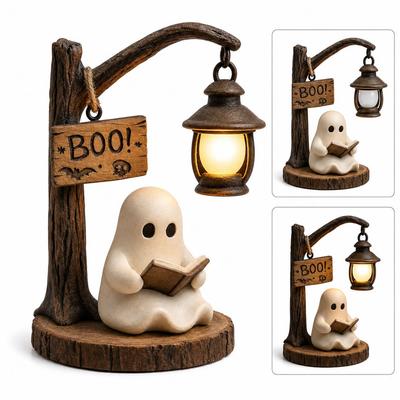 Warm LED Light Reading Ghost Figurine Hanging Lantern LED Ghost Decoration  Halloween Decor