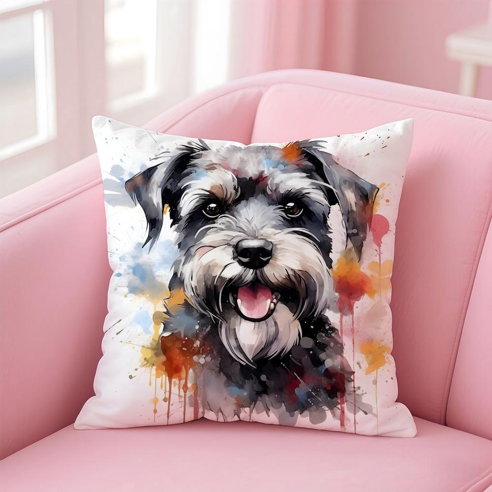CUTE Miniature Schnauzeres Cushion Cover Pillowcase Short Plush Invisible Zipper Room Sofa Cushion Cover