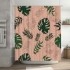 Modern Floral Shower Curtain Decor Green Leaves Pink Background Waterproof Bath Accessories Set for Home Decoration in Bathroom