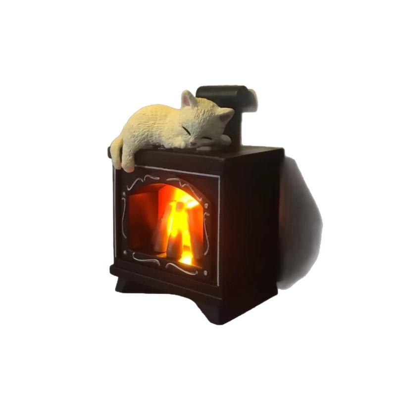 Mini-Katzen-Kamin-Kühlschrankmagnet mit warmem LED-Licht Niedliche ästhetische Dekoration für Küchenkühlschrank Schrank Hausparty-Dekoration