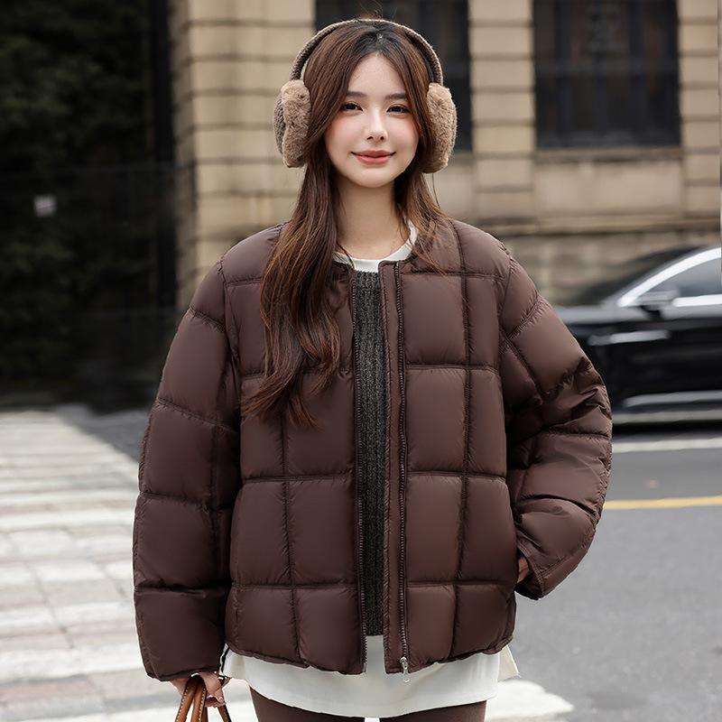 Round Neck Square Quilting Down Jacket Women's Loose Plus Size Outwear