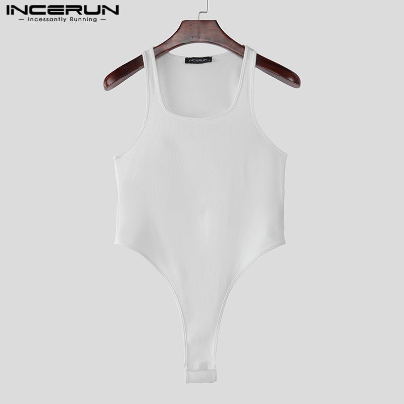 INCERUN Men Underwear U Neck Sleeveless Rib Fitted Leotard Jumpsuits