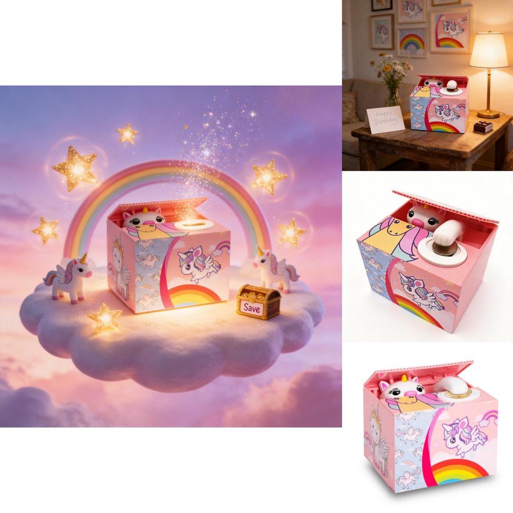 Einhorn-Sparschwein mit handgefertigtem Harz-Cartoon-Design für Kinder und als Geschenk