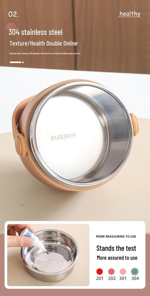 304 Stainless Steel Insulated Double-Layer Lunch Box with Portable Handle and Custom Logo