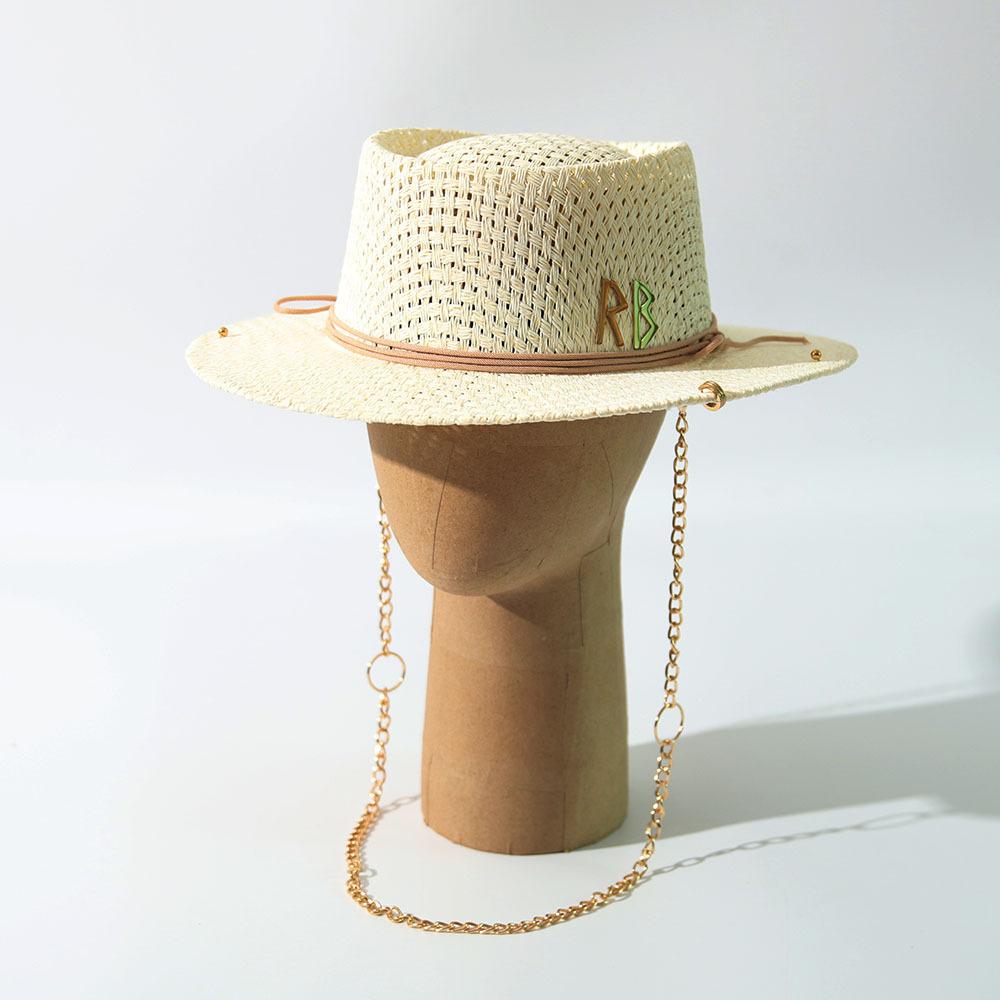Sun Hat European and American fashion chain hat, fashion accessory hat, hollow-out breathable woven straw hat, sun hat
