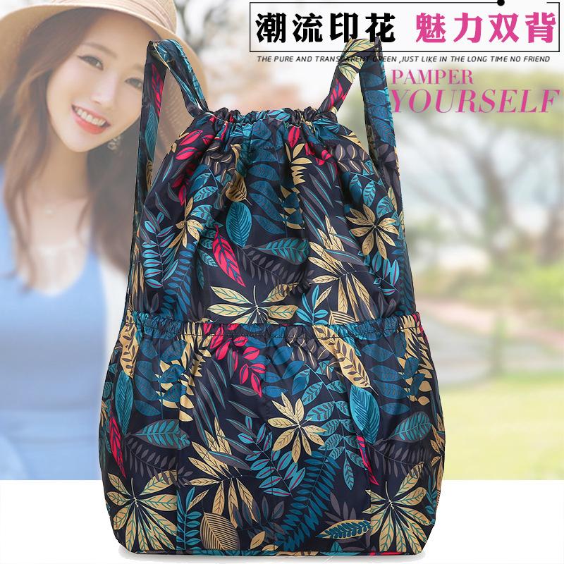 New large-capacity backpack, lightweight bundle drawstring, double backpack, outdoor shopping backpack, folding large schoolbag.