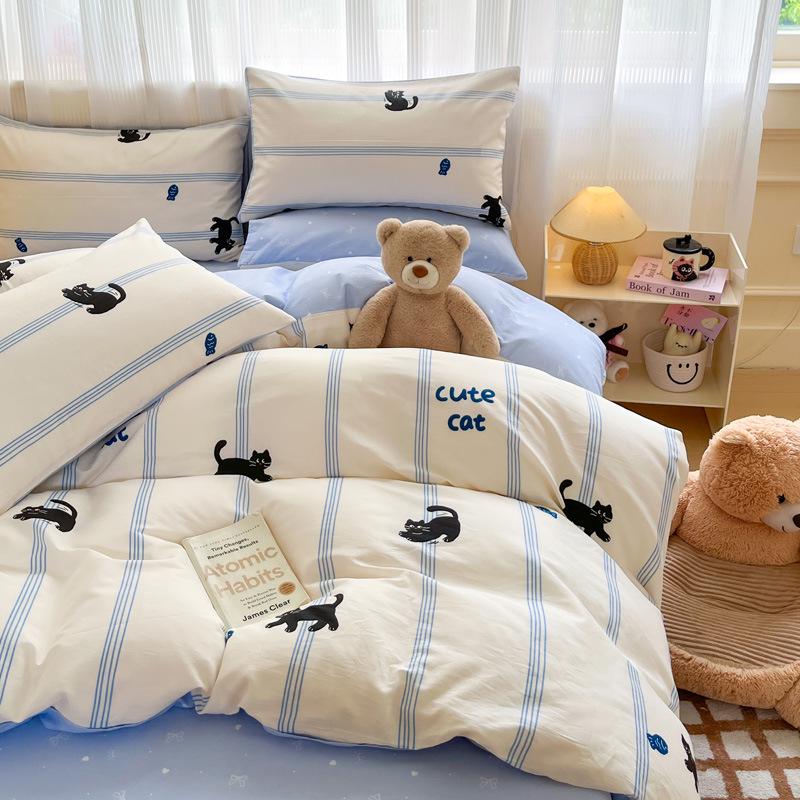 Trendy Double-Sided Cotton Dorm Bedding Set, Fresh Style, 3-Piece or 4-Piece Options