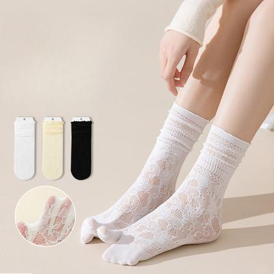 Female Summer Thin Style Lace Edge Lace In The Cylinder Two Finger Pile Socks