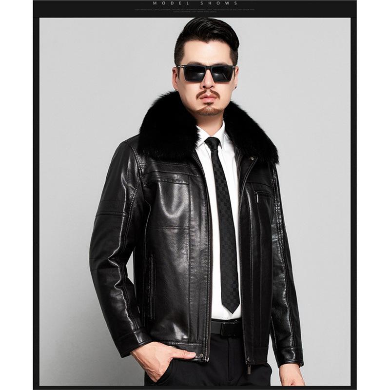 Jacket lapel men's coat solid color leather jacket new men's leather jacket casual sheepskin autumn leather jacket men's clothing