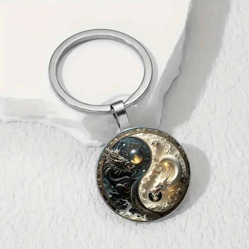 Yin Yang Dragon Keychain - Fashion Alloy Pendant, Black And White Dragon Design, Perfect For Bags, Backpacks And Unique Gifts