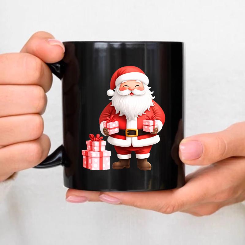 Christmas mug, black Santa with gifts, holiday gift coffee mug, suitable for Christmas parties and winter celebrations чёрный