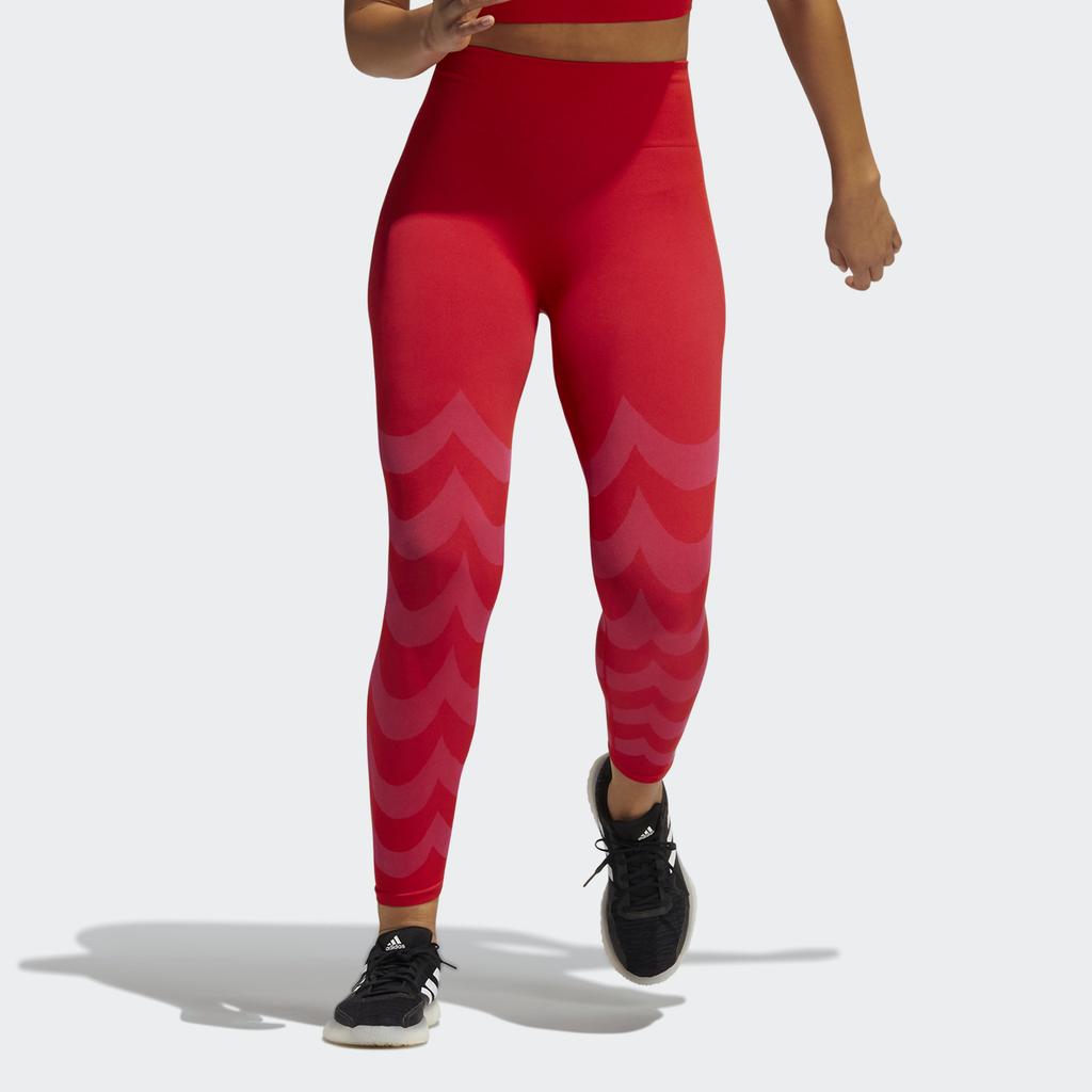 Adidas X Marimekko Color Block Knitted Training Leggings Women Leggings Bright-Red GU9526