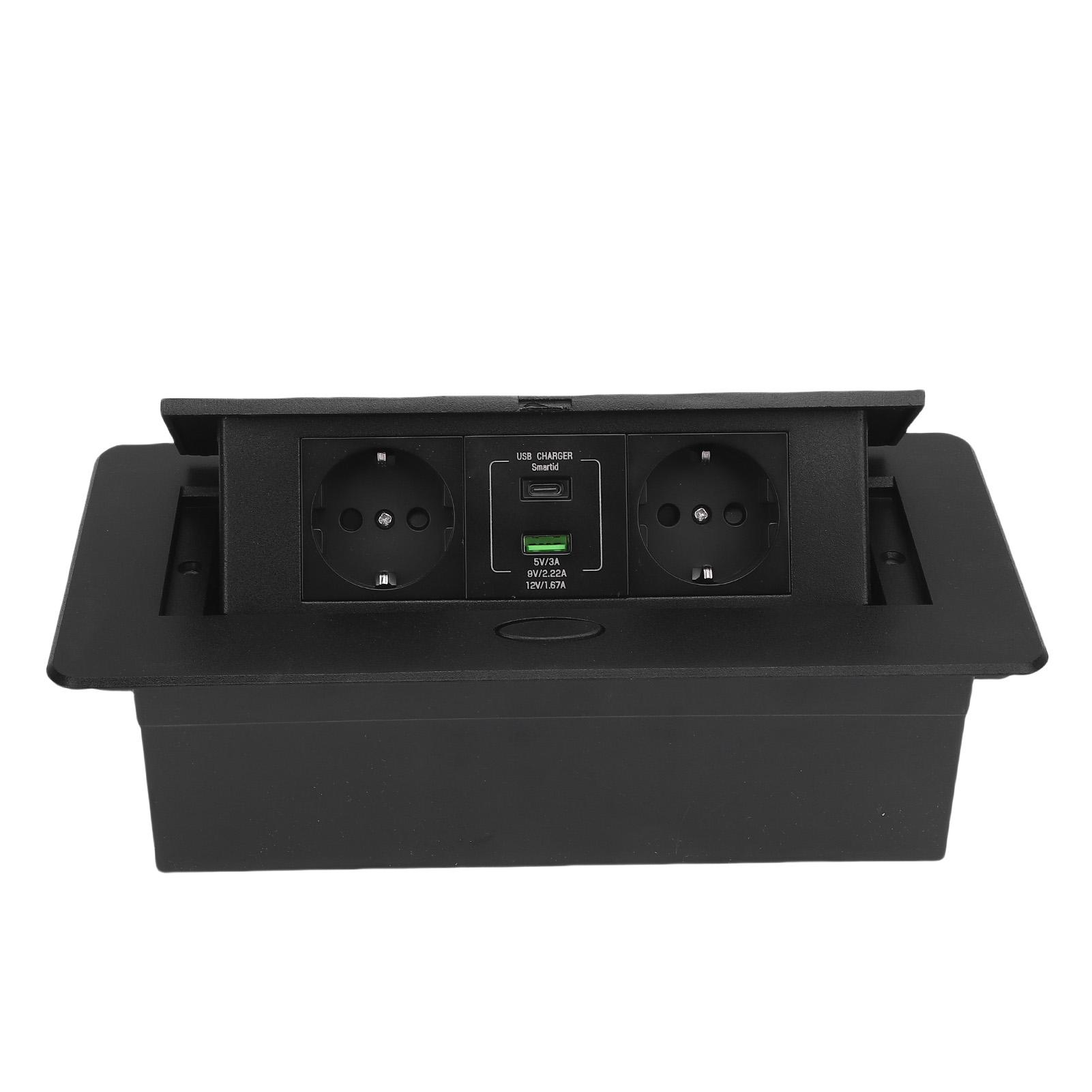 

Настільна розетка з 2 вилками, роз ємами USB Type C 20 Вт для швидкої зарядки, вбудований подовжувач для дому