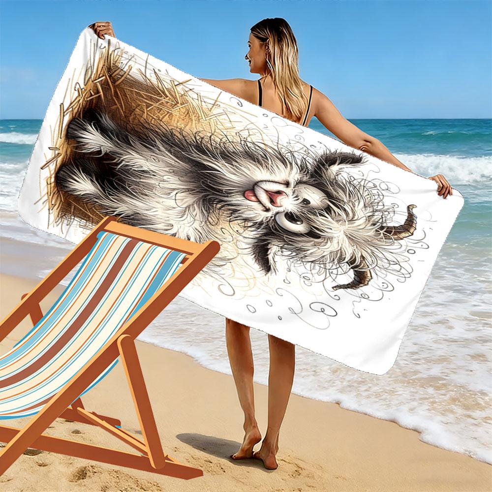 Skurrile flauschige Ziege. Strandtuch bedruckt, schnelltrocknend, geeignet für Reisen, Outdoor-Sport, Joggen, den Strand und Schwimmen, Geschenk