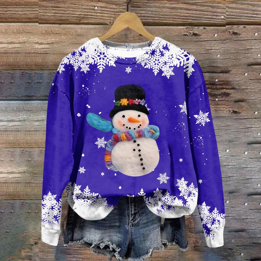 Women's Fashion Christmas Printed Long Sleeve Loose Round Neck Sweatshirt Top