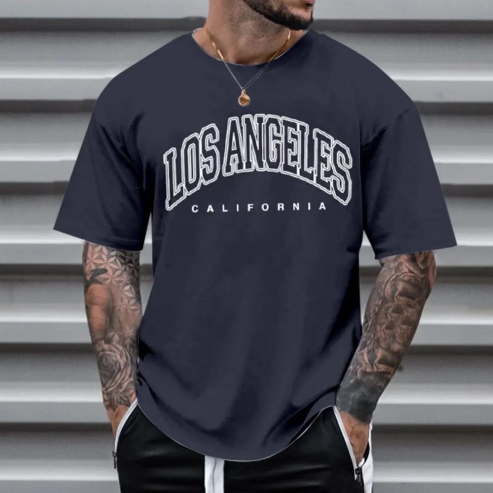 Los Angeles Letter Print T-shirts Men Clothes European American Vintage Style Short-sleeve Tees Tops Harajuku Summer Shirts 2023