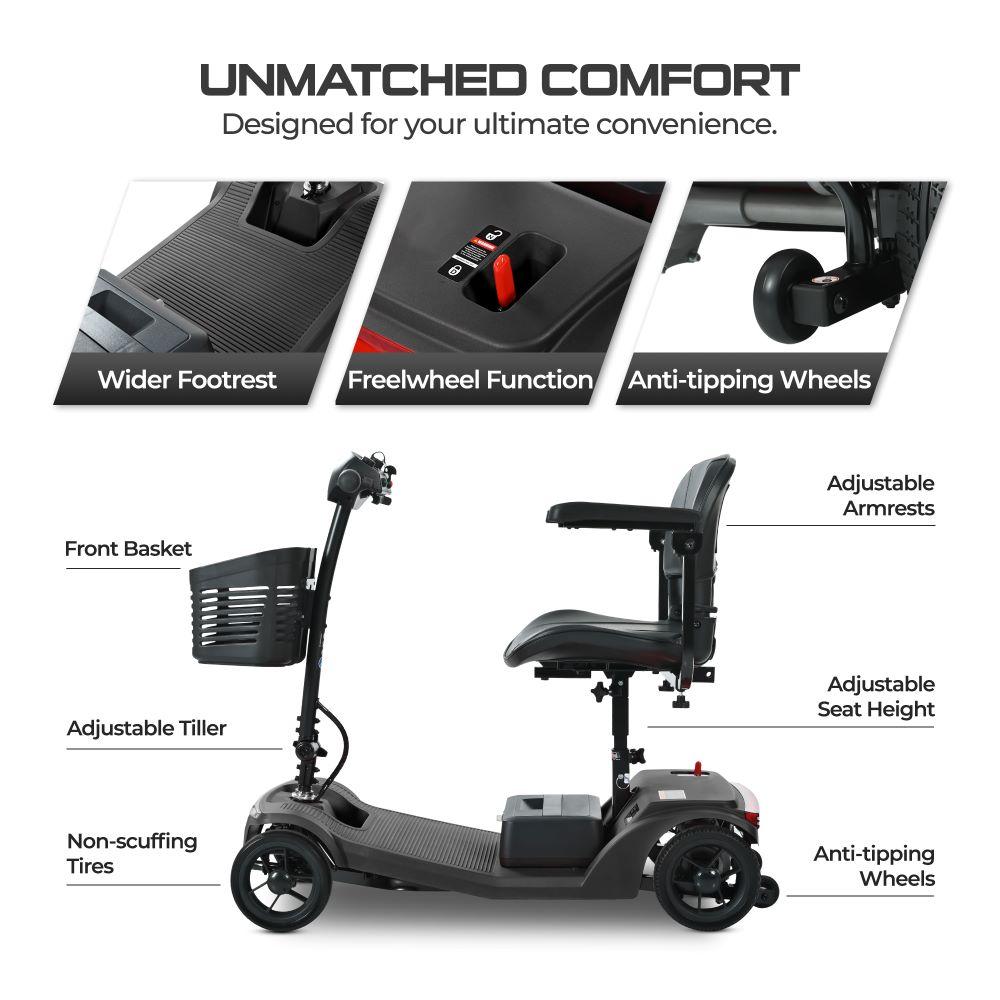 Sweetrich S2 electric mobility scooter, 250W motor, 24V 12Ah battery, electric scooter for seniors, 6KM/H MAX, 15KM range, weight capacity 136KG.