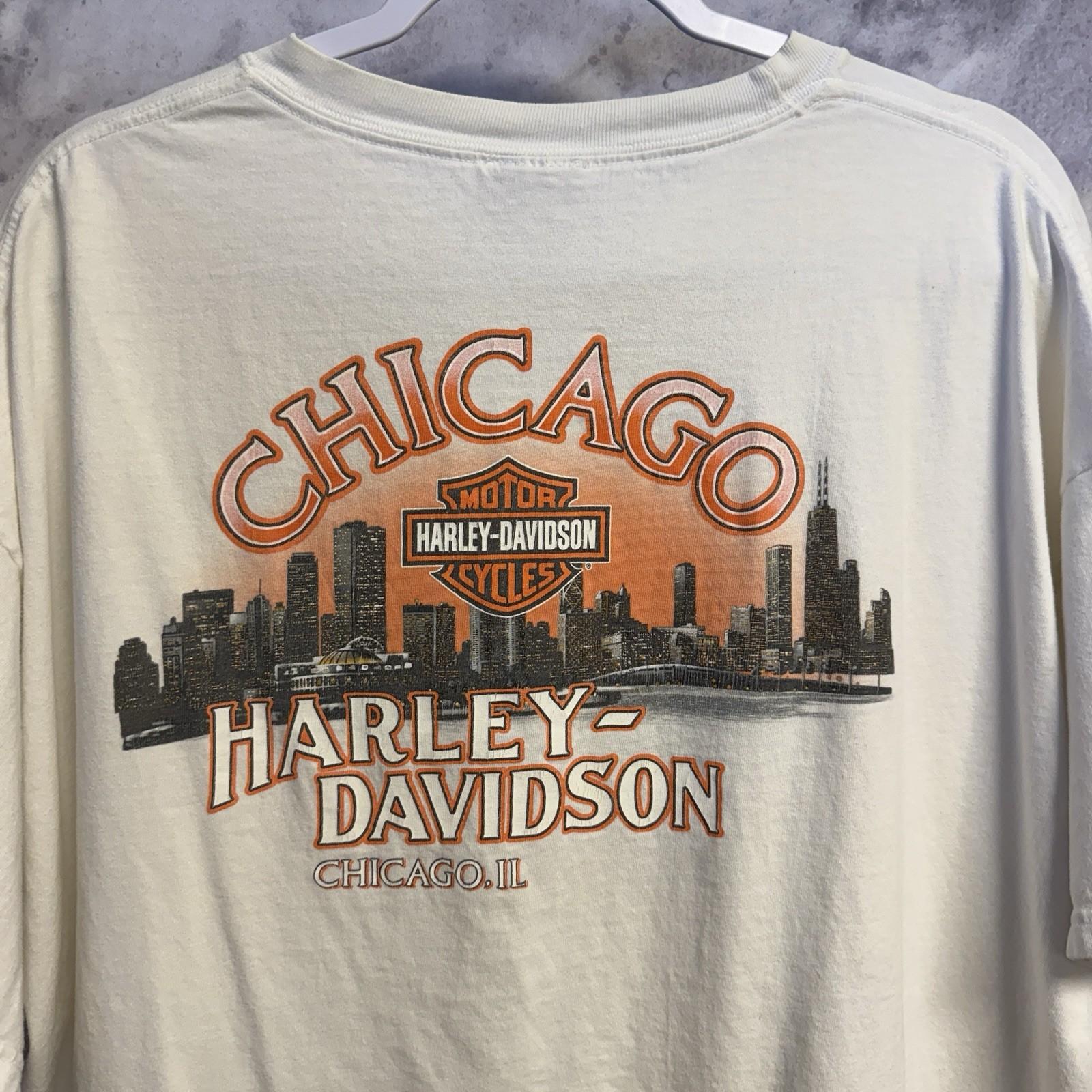 Vintage 90s Harley Davidson Chicago T Shirt Mens 2X 25x28.5 White XXXL