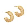 2026 Creative Hollow Mesh Tube Crystal C-Shape Stud Earrings Niche Design Exaggerated Gold Hoop Earrings for Women