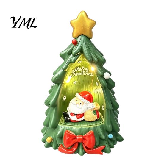 Festive Room Decor Christmas Tree Ornament Lamp, Santa Claus And Golden Star Decor, Durable Resin Decorative Figure for Living Bedroom Window Display