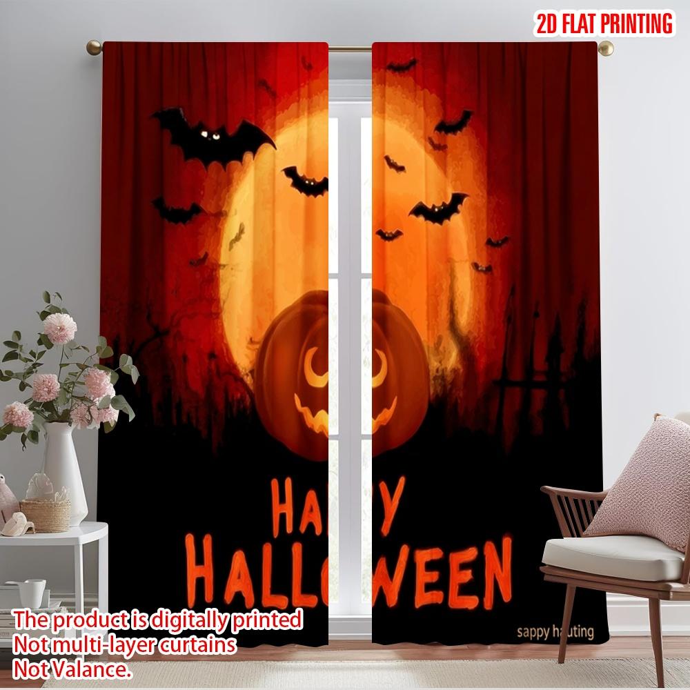 

2pcs,2D plane printing Print Curtains A Variety of Halloween Pumpkin Durable 100% Polyester Fabric (without rod) Decorations For 52.50×116.00 CM 2pcs