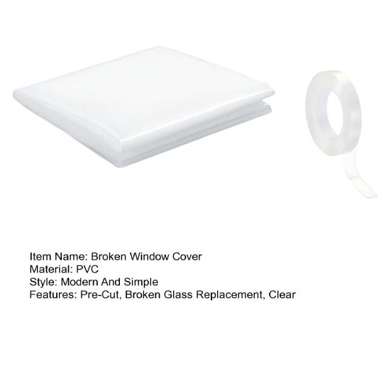 Broken Window Cover with Nanometer Double-Sided Tape Pre-Cut Transparent PVC Car Window Covering Film Broken Glass Replacement Temporary Fix Kit