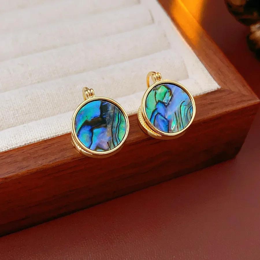 Vintage Retro Ohrringe für Damen 2025 Koreanische Mode Runde Muschel Ohrbügel High-End Retro Luxus Designer Zirkon