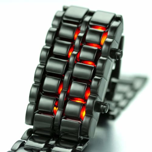 Gosasa Men's Lava Style Stainless Steel Watch with Red and Blue LED Digital Watch and Black Bracelet Watch, Red, Business Casual.