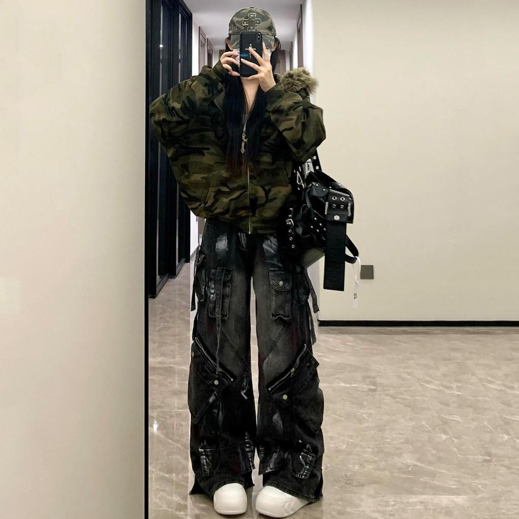 Damen Herbst Camouflage Kapuzenpullover Jacke - Lockerer Schnitt, Vielseitig, Mit Samt gefüttert, Verdickt