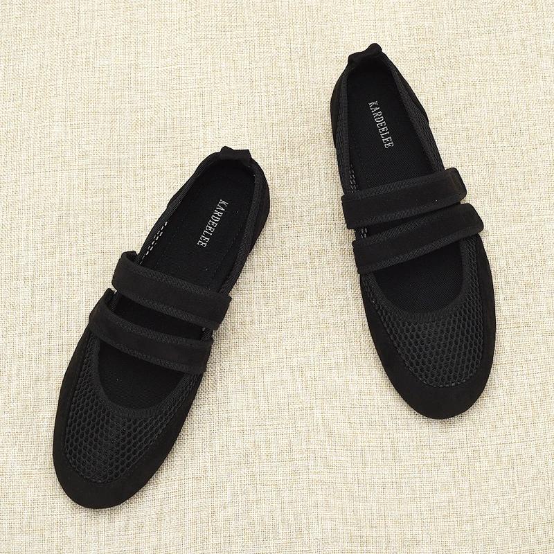 Fashion Bla Ballet Flat Oes Women's Soft Bot Me Round Toe Double Strap Mary Janes Hollow Out Faionable Summer Flats