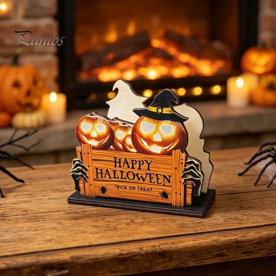 Halloween Party Supplies Wooden Napkin Holder, Ghost Pumpkin Decorative Tabletop Tissue Dispenser, Festive Desktop Decoration Paper Storage Organizer