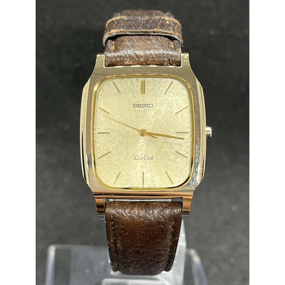 Мужские кварцевые часы Seiko Dolce 8N41-5070 Золотой циферблат Квадратные