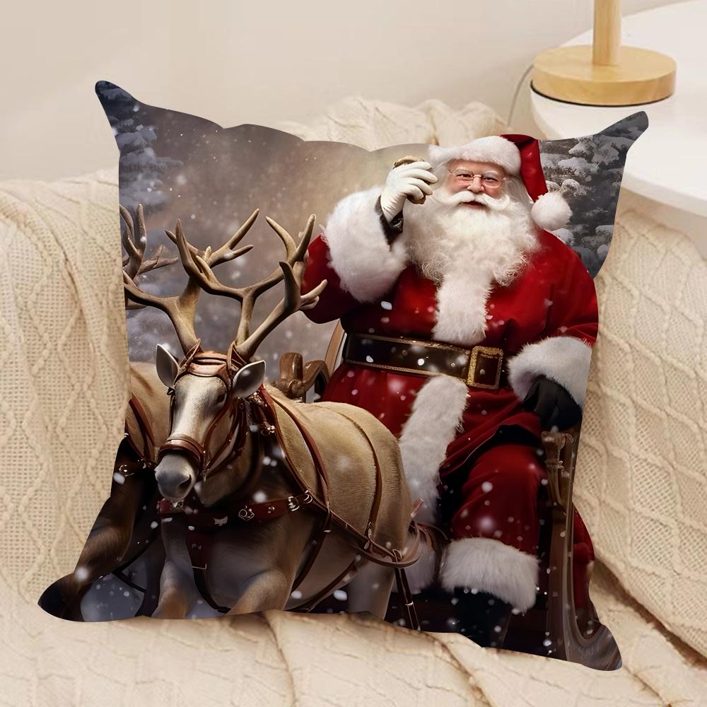 Santa Claus Christmas Cushion Cover Silky Short Plush Invisible Zipper Dustproof Sofa Pillow Case For Home Decor