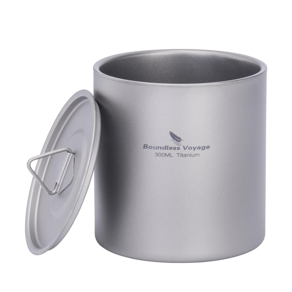 Boundless Voyage Titanium with Lightweight and Stackable Mug Set for Outdoor and More Double-Walled Mug, 300ml, Lid, Durable, Hiking, Camping,