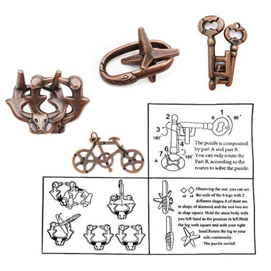 4Pcs Metal Brain Teaser Puzzle Lock Educational 3D Lock Game Kids Adults Mind Logic IQ Test Unlock Interlock Toy Toddlers Boys Girls Gift