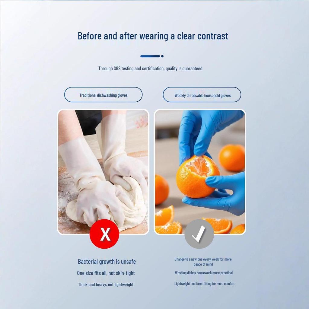 Food Grade Durable Nitrile Gloves - Waterproof, Latex-Free, for Kitchen Cleaning & Dishwashing
