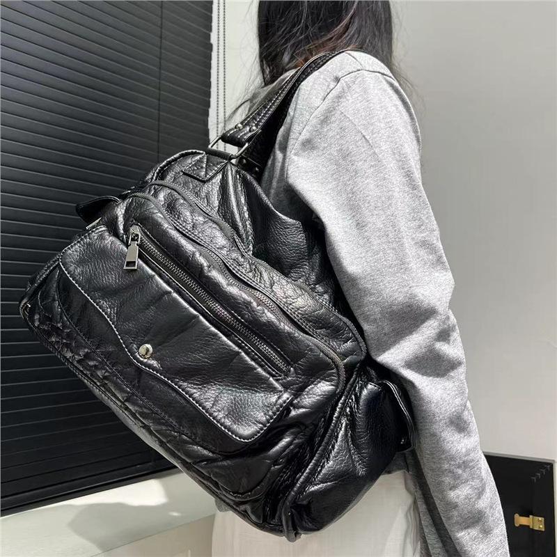 Ladies Y2K Spice Girl Washed Shoulder Bag Large Capacity Wasteland Front Pocket Tote Bag