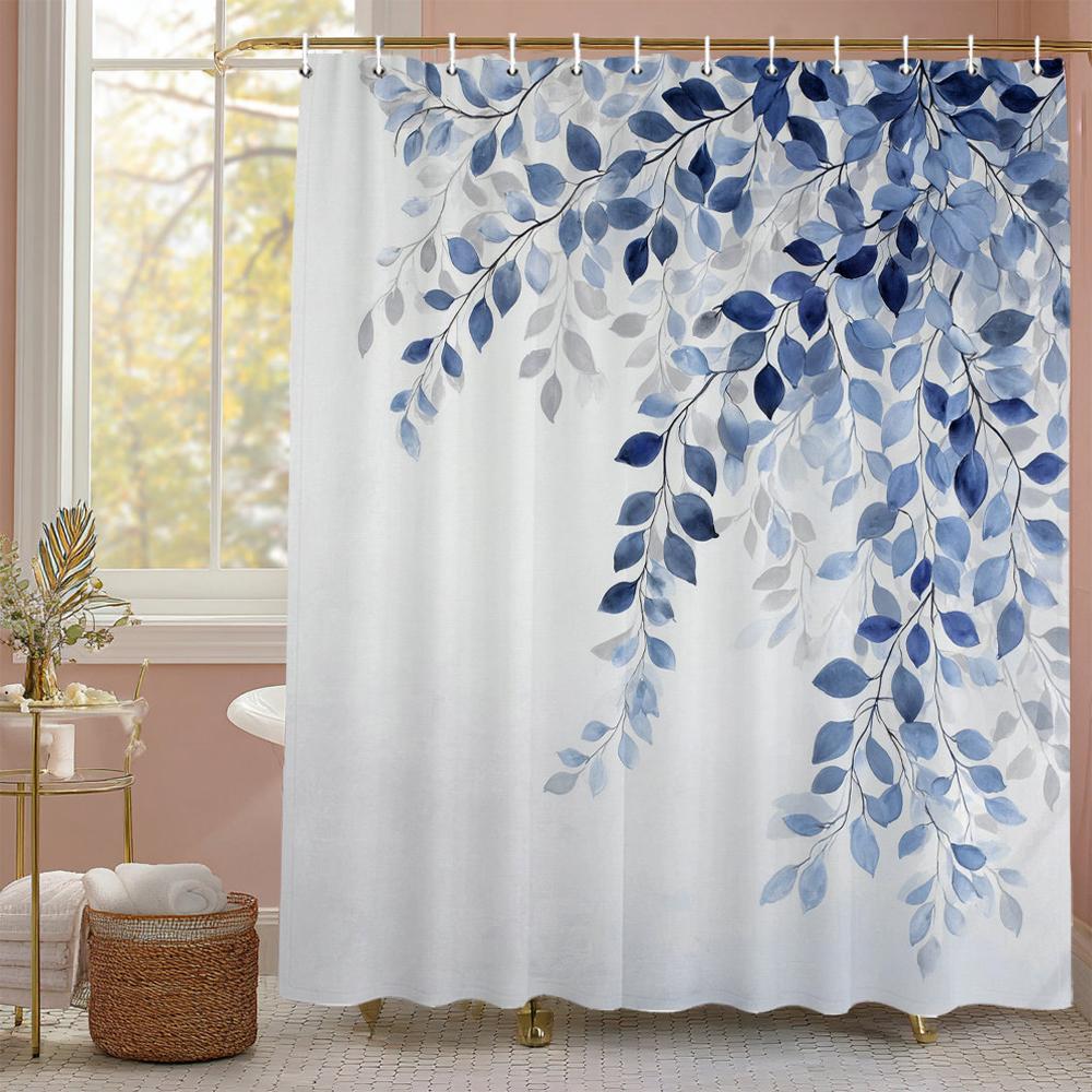 Eucalyptus Leaf Shower Curtain, Bathroom Decorative Shower Curtain, Waterproof Shower Curtain with Hooks