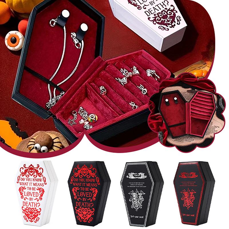 Gothic Jewelry Box Coffin Shaped Multi-Compartment Organizer Trinkets Storage Display Halloween Gift Packaging Box Portable