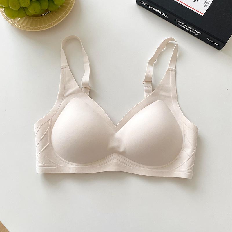 Flocking Strip Soft Support Traceless Underwear Women's No Steel Ring Small Breasts Gather and Close Secondary Breasts Fixed Cup Bra