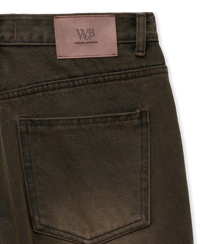 WEST GRAND BOULEVARD Drain Wide Washed Denim Pants Dark Amber