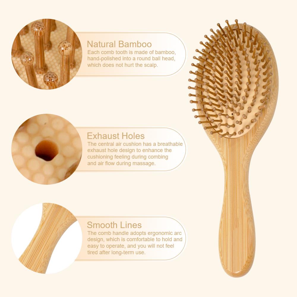 Bamboo Cushion Comb Set: Bristle & Non - Bristle Options, Scalp Massage, Anti - Static Detangler for All Hair, Home Styling Tool