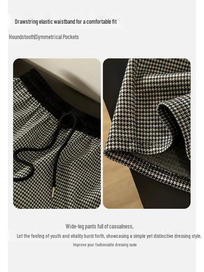 Women's Houndstooth High-Waist Wide-Leg Pants