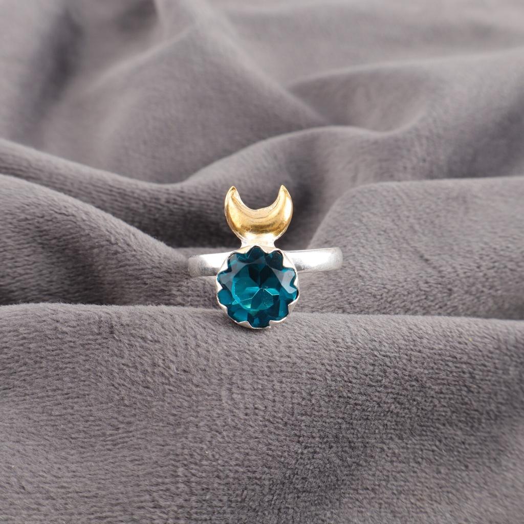 Apatite Gemstone 925 Sterling Silver Handmade Jewelry Two Tone Engagement Ring RR-58-4