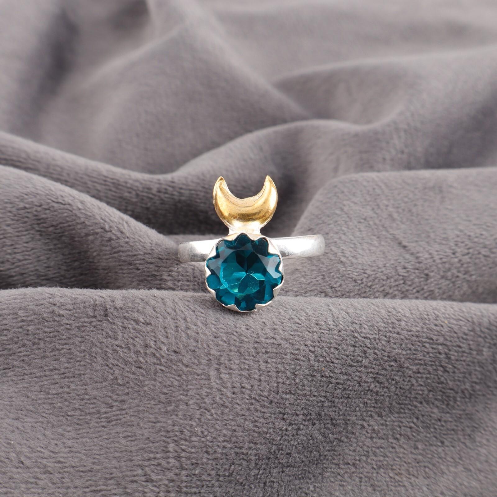 

Apatite Gemstone 925 Sterling Silver Handmade Jewelry Two Tone Engagement Ring RR-58-4 13